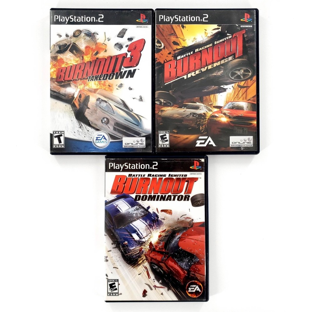 Burnout Lot Of 3 Sony PlayStation 2 Takedown, Revenge, Dominator Tested & Works